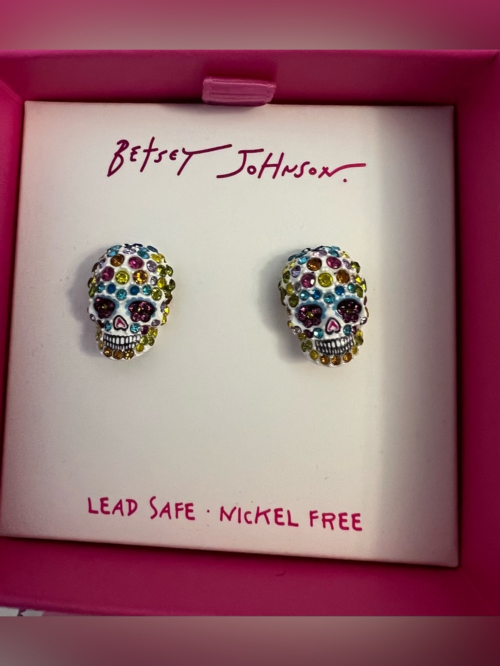 Betsey Johnson Multicolor Crystal Sugar Skull Stud Earrings - Picture 16 of 16